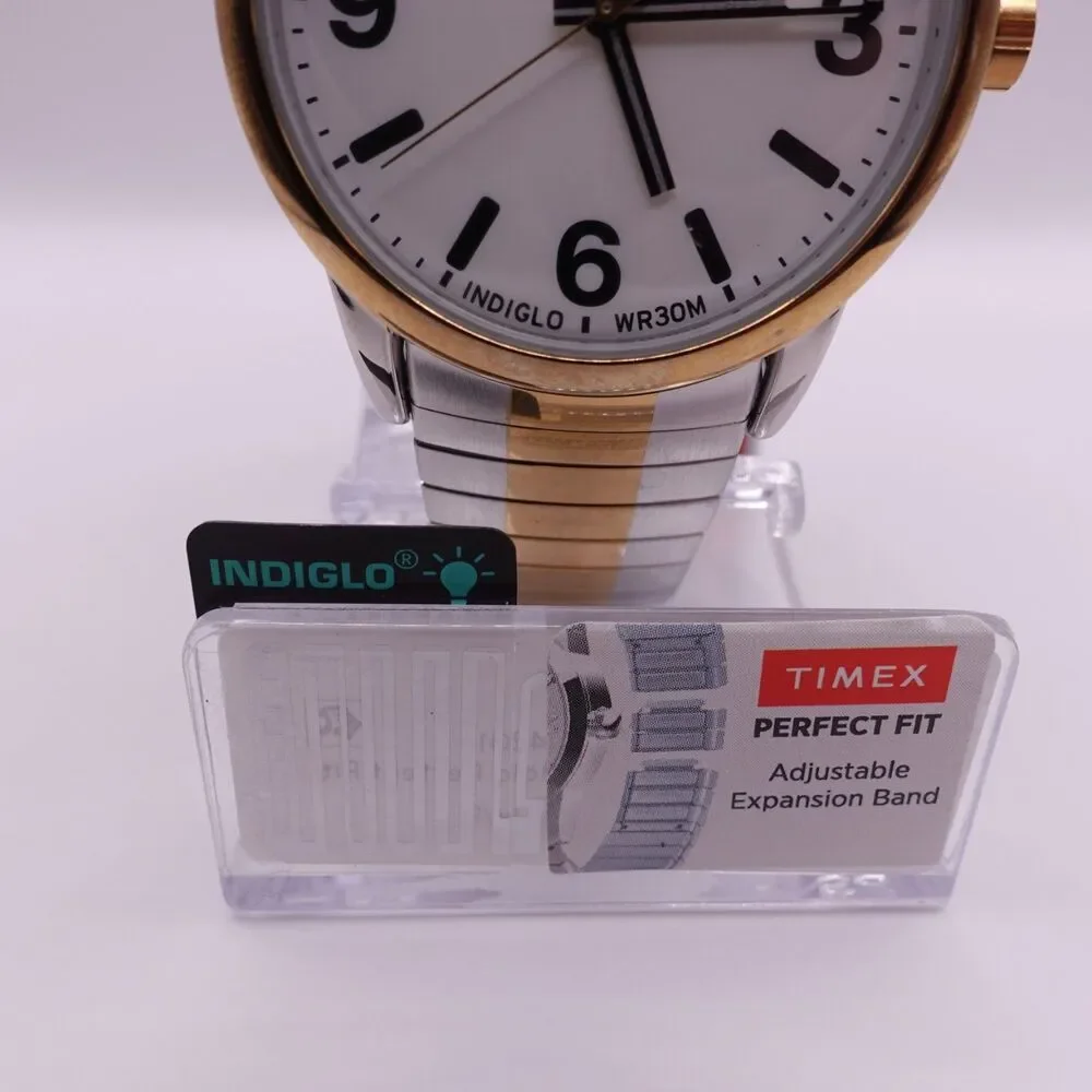 Men's Timex Easy Reader Bold Indiglo Two Tone Perfect Fit 38mm Quartz Watch New